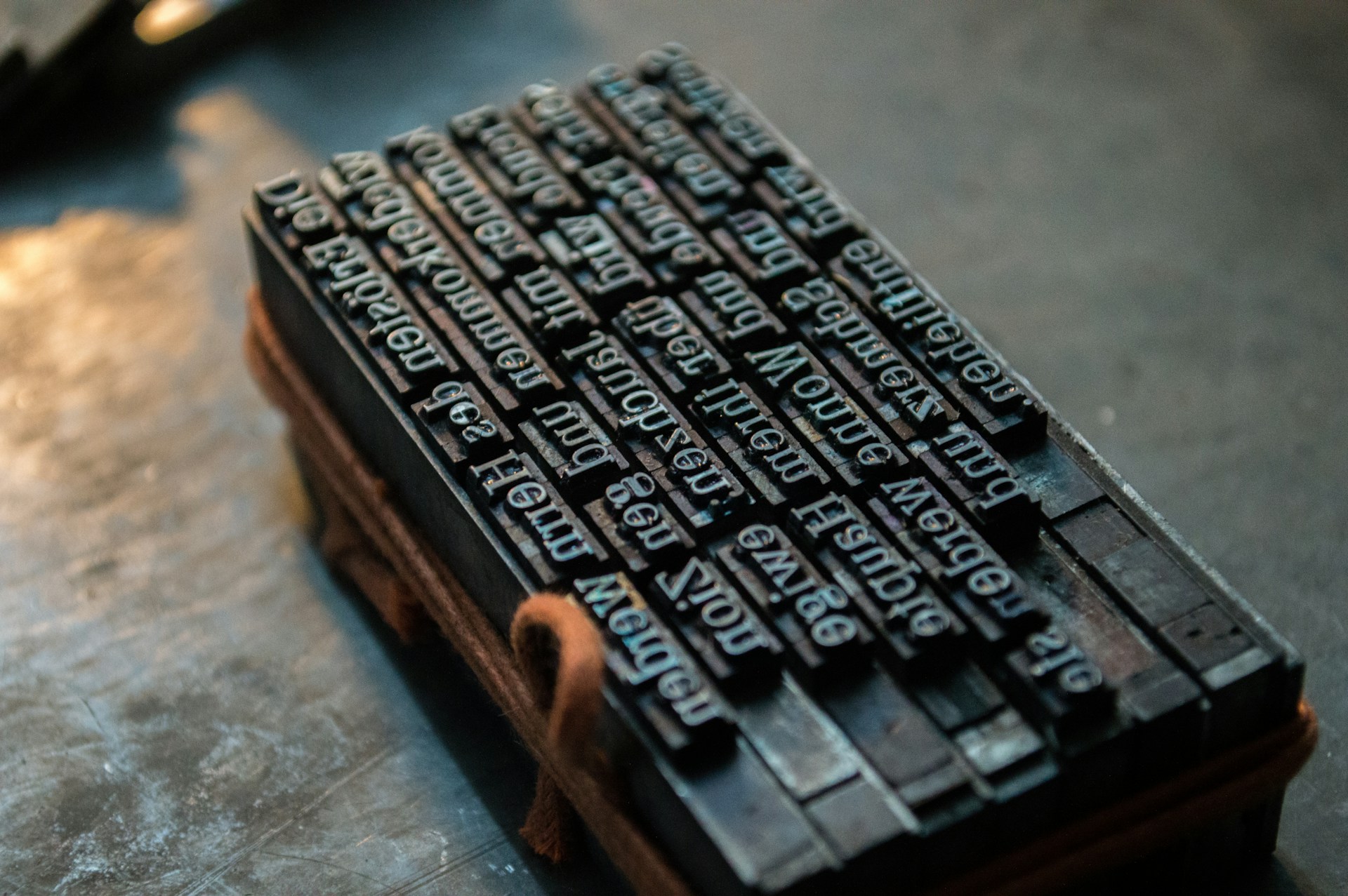 Metal typesetting letters in a traditional type case